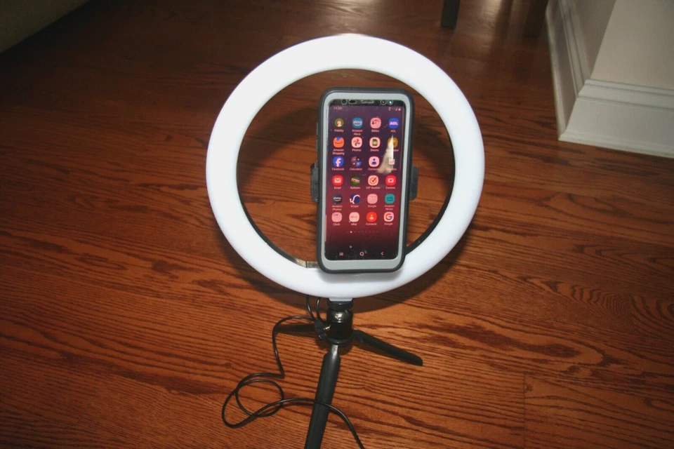 10 " Selfie Photo Ring Light w/ Phone Holder on Tripod, USB Powered, Multi-Color - Image 1 of 4