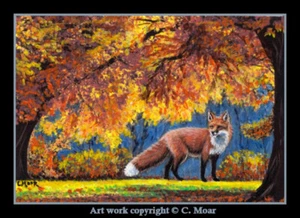 Red Fox Fall Forest Trees Wildlife ACEO Limited Edition miniature Art Print - Picture 1 of 1
