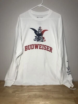 ¡Nueva Camisa de Cerveza Budweiser Adulto Extra Grande Blanca Manga Larga T! Foto 1 de 4