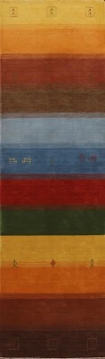 Bunt Gestreift Design 3M Läufer Gabbeh Indisch Teppich Wolle 300cm x 81.3cm - Bild 1 von 4