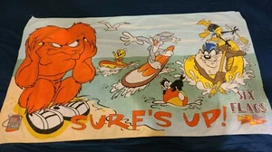 Vintage Six Flags Warner Bros Looney Tunes Colorful Beach Towel Surfs Up 48"×26" - Picture 1 of 11