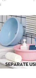 Pcs of 12" Round Plastic Wash Basin Dish Bowl Laundry Bowl Cleaning Pail - Picture 1 of 4