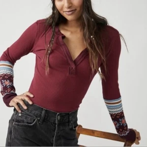NWT! Free People Mikah Layering Cuff Wine Combo Top Large - Picture 1 of 5