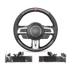 Hágalo usted mismo cubierta de volante personalizada de fibra de carbono gamuza para automóvil para Ford Mustang 2015-22 - Imagen 1 de 11