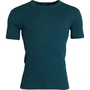 Dolce&Gabbana Men Blue T-Shirt 100% Cotton Solid Round Neck Casual Top Sz IT 48 - Picture 1 of 4