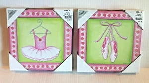 Images Sandy Russell Set of 2 Pink Ballet Shoes Ballerina Dress Canvas Pictures - Picture 1 of 3