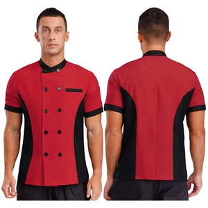 Unisex Men Women Uniform Service Cook Coat BBQ Jacket Color Block Kitchen Food - Picture 1 of 87
