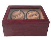 (4) + 6 AUTOMATIC DUAL DOUBLE QUAD WATCH WINDER BURLWOOD WOOD DISPLAY BOX/CASE