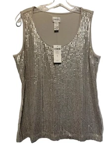 Chicos 1 Shirt Womens Large Taupe Silver Metallic Sequin Sparkle Shell NEW $79 - Picture 1 of 8