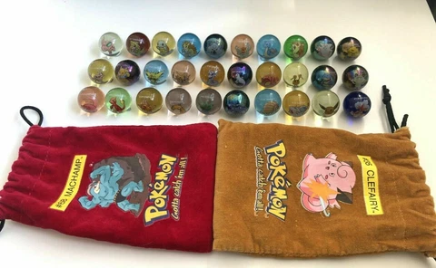 Pokemon Marbles - Vintage 1998 Glass - Pouch Bags - You Choose - Toy Biz Cover
