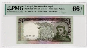 1964 PORTUGAL 20 ES PMG 66 EPQ #417-36x - Picture 1 of 2