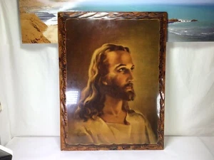 UU37 Vintage Lacquered Wood Beautiful Portrait of Jesus For Gift - Picture 1 of 8