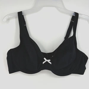Cacique Damen 38C Bügel BH schwarz ohne Polsterung Rückenverschluss weiß Logo Schleife - Bild 1 von 6