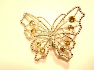 pre-owned silver colored butterfly fashion pin with champagne colored crystals - Image 1 of 4