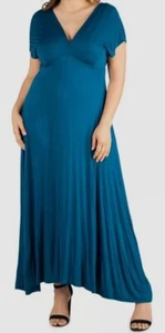 24seven Comfort Apparel Women's Blue V-Neck Short Sleeve Dress Plus Size 3X - Picture 1 of 4