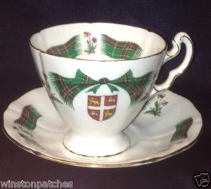 ADDERLEY BONE CHINA NEWFOUNDLAND TARTAN FOOTED CUP & SAUCER 8 OZ FLOWERS CREST - Picture 1 of 8