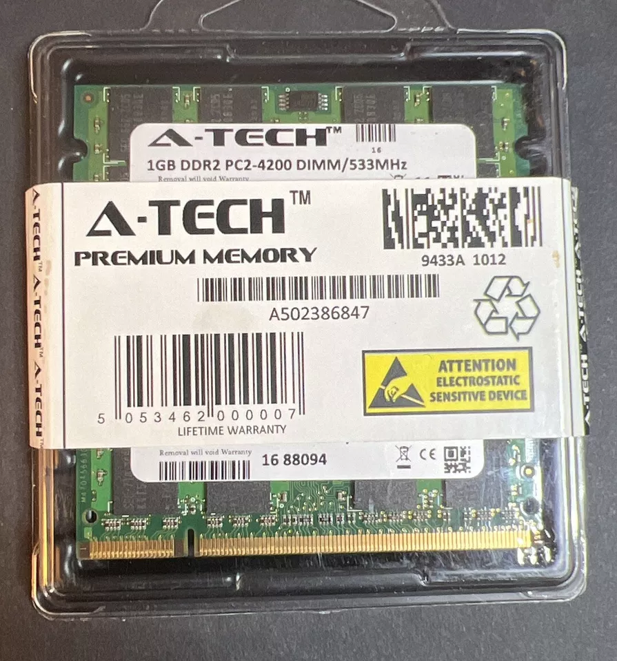 1GB A-TECH 1GB DDR2 PC2-4200 DIMM/533 MHz Premium Ram Memory - Image 1 of 2