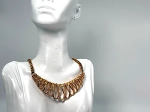 Vintage Pendant Necklace Gold Tone Metal Jewellery Avon Bib Rope Loops Chain - Picture 1 of 8