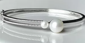 Brazalete de perlas cultivadas de 5-9,5 mm en plata esterlina 7" NUEVO EN CAJA - Imagen 1 de 11