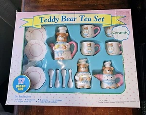 Vintage Kinder Teddybär Teeservice Battat 1998 99% komplett Box Keramik süß - Bild 1 von 22