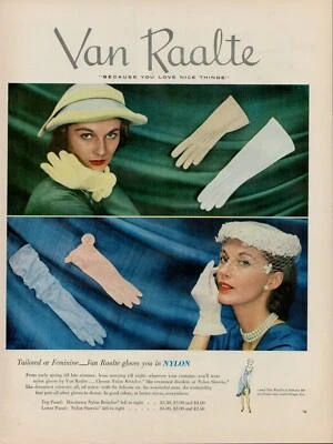 1951 Women Fashion Gloves Nylon Van Raalte 50s Vintage Print Ad Hat Hair Net - Image 1 of 4
