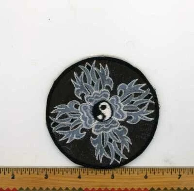 Embroidered Black & White Yin Yang Double Dorje Patch Fair Trade Nepal 3" Round - Image 1 of 4