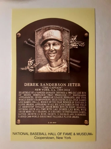 2020 Derek Jeter HOF Plaque Postcard canceled 9/08/21 with DIMAGGIO stamp Cover