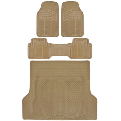 SUV Car Floor Mat 4 pc Rubber All Weather HD Front Rear & Truck Cargo Beige - Image 1 of 4