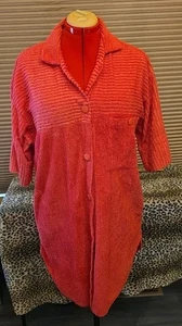 Vtg Herbcraft Chenille Robe Coral Pink MCM House Coat Pockets Short Swim Cover - Picture 1 of 11