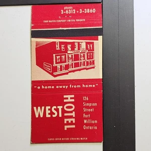West Hotel Fort William Ontario Vintage Red Illustration Matchbook - Picture 1 of 3