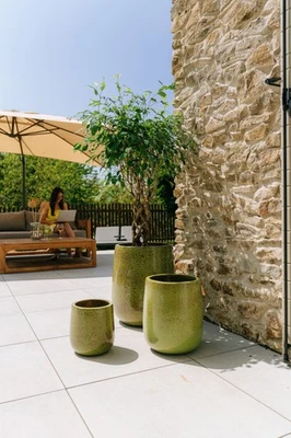 Blumentopf Hoch Rund Pflanzkübel Keramik Übertopf Groß Tropisch Grün Diane - Bild 1 von 4