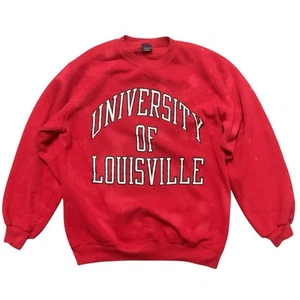 Vintage 90’s University Louisville Sweatshirt Crewneck Sun Faded Red Sz XL RARE - Picture 1 of 8