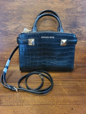 NWT ~ MICHAEL KORS KARLA EMBOSSED BLACK SMALL CROSSBODY LEATHER SATCHEL - Image 1 of 4