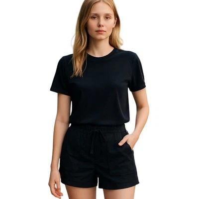 Shorts James Perse de linho com cordão leve preto tamanho G/3 novo com etiquetas - Imagem 1 de 4