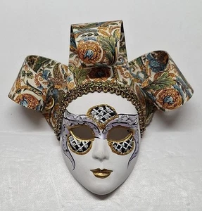 Máscara de mascarada italiana carnaval corte veneciana bufón pintado a mano decoración de pared - Imagen 1 de 18
