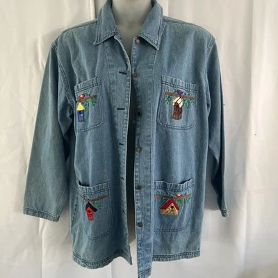 Camisa Chaqueta Western Damas Denim Bordado Grannycore Cottagecore Talla Grande Foto 1 de 4