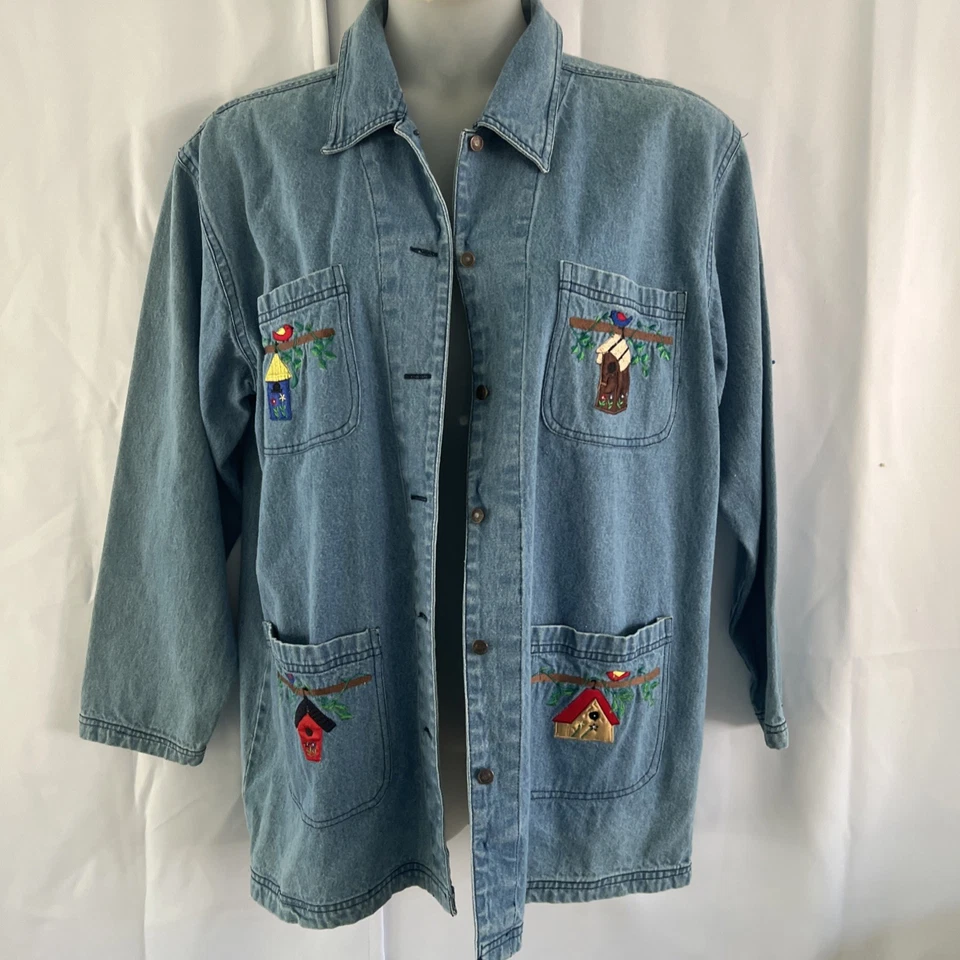Camisa Chaqueta Western Damas Denim Bordado Grannycore Cottagecore Talla Grande Foto 1 de 4