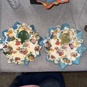 Lot Of 2 Vtg German Pressed Paper Christmas Plate Angels Bowl Tray - Picture 1 of 9