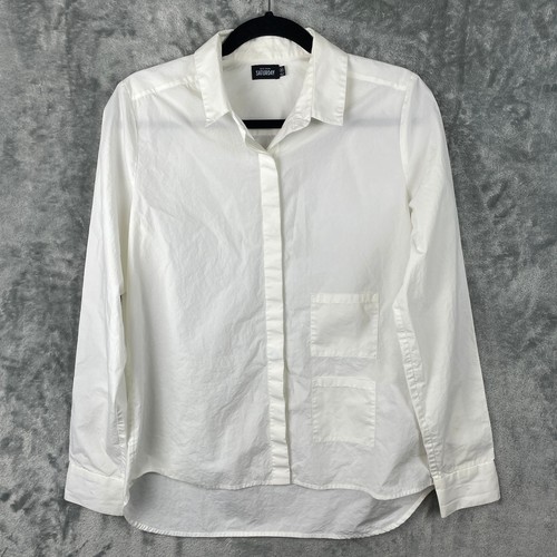 Kate Spade Saturday camicia donna media bianca tasche bottoni cotone basic top