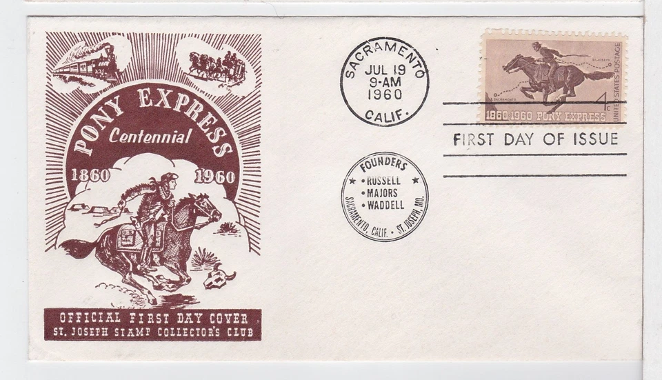 TurtlesTradingPost- Pony Express Anniversary 1960  #1154 FDC- St Josephs Club - Image 1 of 1