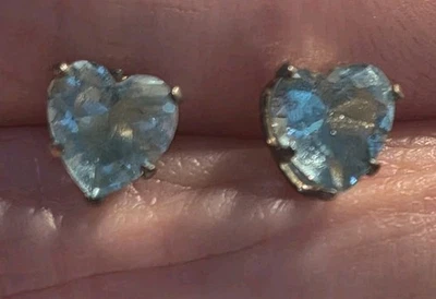 925 Sterling Silver Blue Topaz Heart CZ Shaped Stud Earrings 5MM Cubic Zirconia - Image 1 of 4