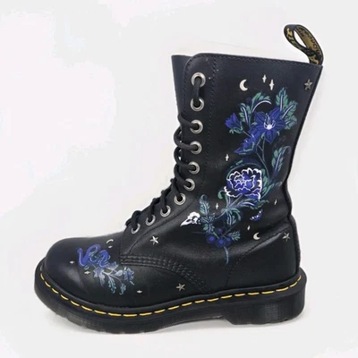 Dr Martens 1490 - Black Mystic Floral Mid Calf Lace Up Boots - Women's 8 - Image 1 of 4