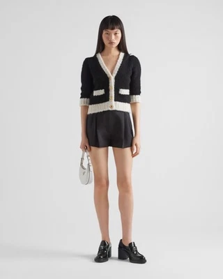 PRADA Black/Soft White Cashmere and Silk Cardigan Sweater 36/US 0 - Image 1 of 4