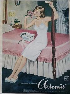 1947 Women's Artemis Slip Blonde On Bed Pink Roses Vintage Fashion ad - Picture 1 of 1
