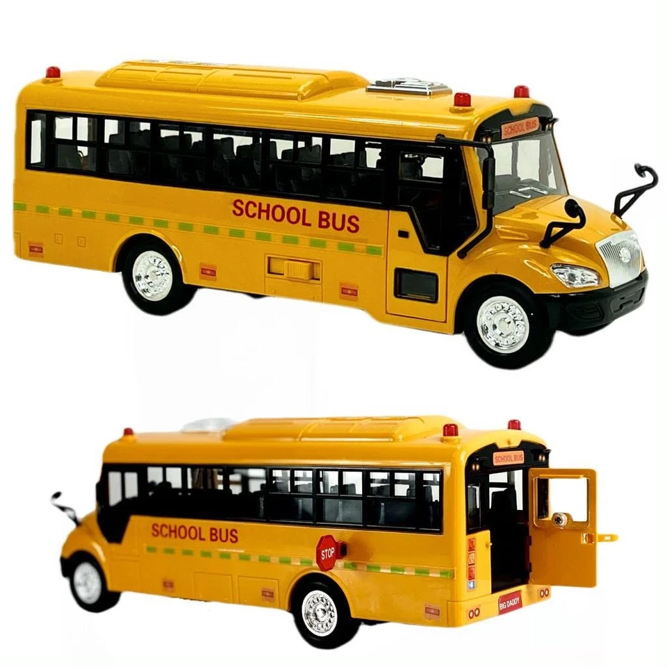 Big Daddy HUGE Yellow School Bus With Lights and Cool Openable Doors Pull Back