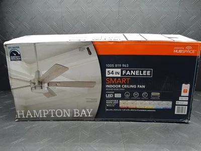 Hampton Bay Fanelee 54in White Color Changing LED Nickel Smart Ceiling Fan - Image 1 of 4