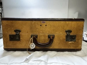 "Antigua maleta de tweed tostado, principios de 1900, 21x18x9"" equipaje ABC Milwaukee con llaves" - Imagen 1 de 23