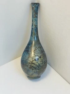 Vintage Japanese Mottled Bronze Bud Vase Patinated Metal Slender Vessel 6.5” - Picture 1 of 10