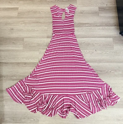 Maxi Vestido Free People Mediano Rayas Rosa Grabado Espalda Abierta Niveles Boho Festival Foto 1 de 4