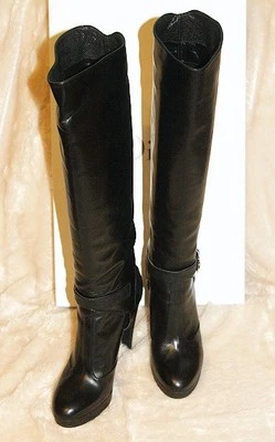 NIB DIOR TSAR BLACK CAVIAR LEATHER BELTED PLATFORM TALL HARNESS BOOTS 40 10  - Image 1 of 4